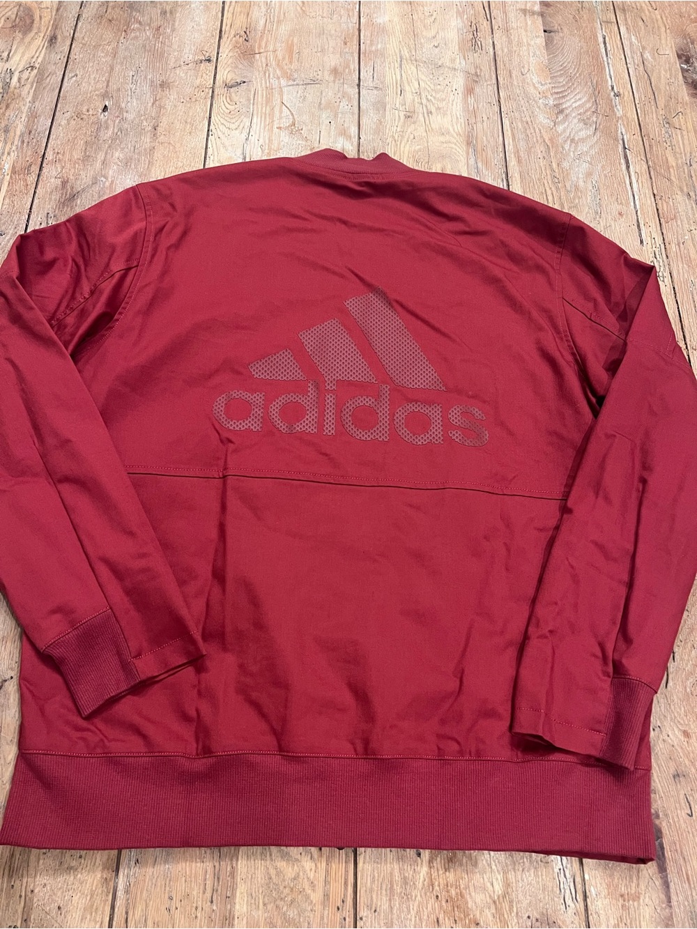 adidas Men's L Red Solid Full-Zip Track Jacket Zipped Pockets Polyester Knit